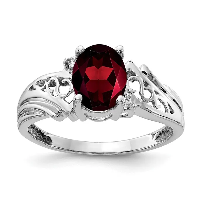 Goldia Rings 14k White Gold 8x6mm Oval Garnet VS Diamond ring