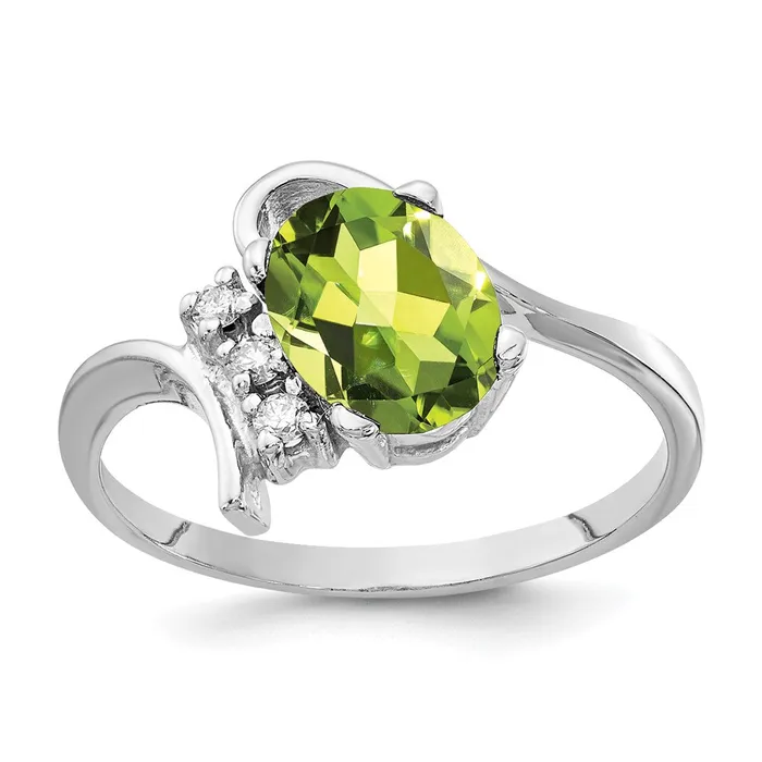 Goldia Rings 14k White Gold 8x6mm Oval Peridot Checker VS Diamond ring