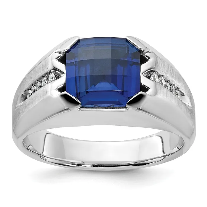 Goldia Rings 14k White Gold Mens Created Sapphire and 120 carat Diamond Complete Ring Goldia Rings 14k White Gold Mens Created Sapphire and 120 carat Diamond Complete Ring