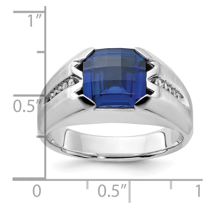 Goldia Rings 14k White Gold Mens Created Sapphire and 120 carat Diamond Complete Ring