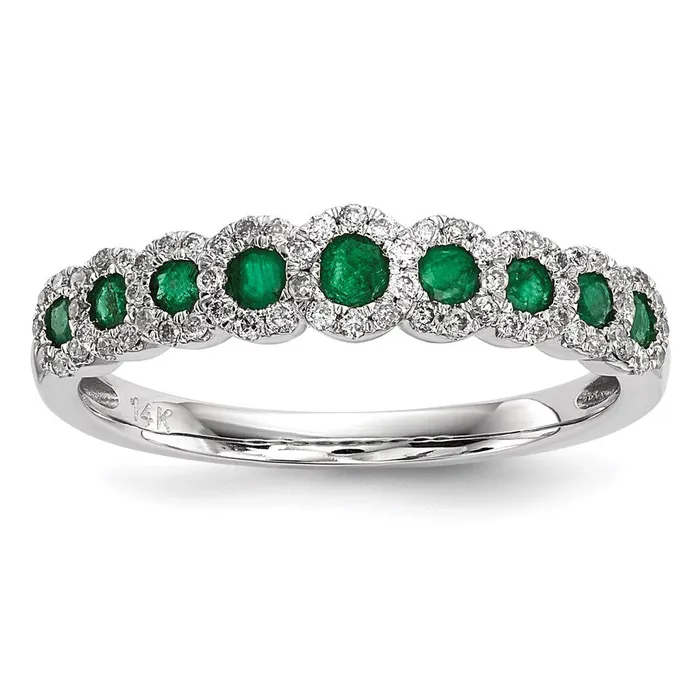 Goldia Rings 14k White Gold Real Diamond and Emerald Polished Ring