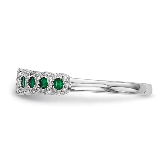Goldia Rings 14k White Gold Real Diamond and Emerald Polished Ring