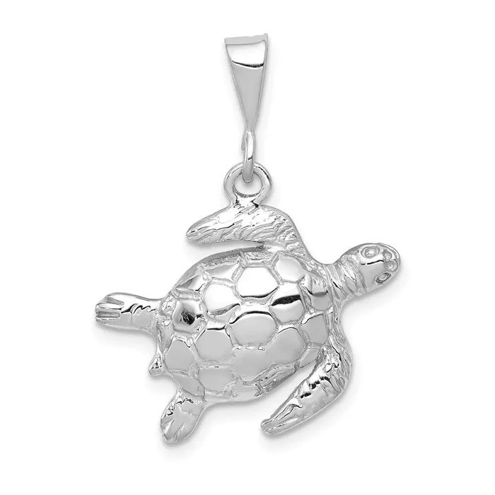 Goldia Rings 14k White Gold Solid Polished OpenBacked Sea Turtle Pendant