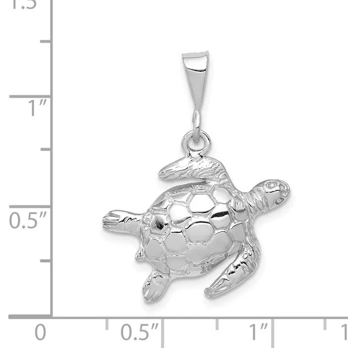 Goldia Rings 14k White Gold Solid Polished OpenBacked Sea Turtle Pendant