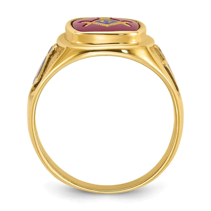 Goldia Rings 14k Yellow Gold Mens Polished and Textured Blue Lodge Master Masonic Ring Mounting