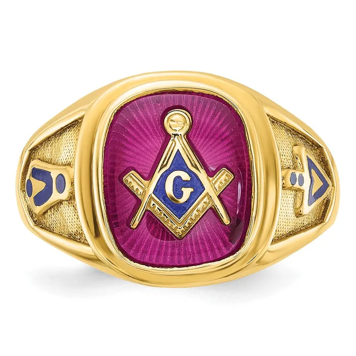 Goldia Rings 14k Yellow Gold Mens Polished and Textured Blue Lodge Master Masonic Ring Mounting