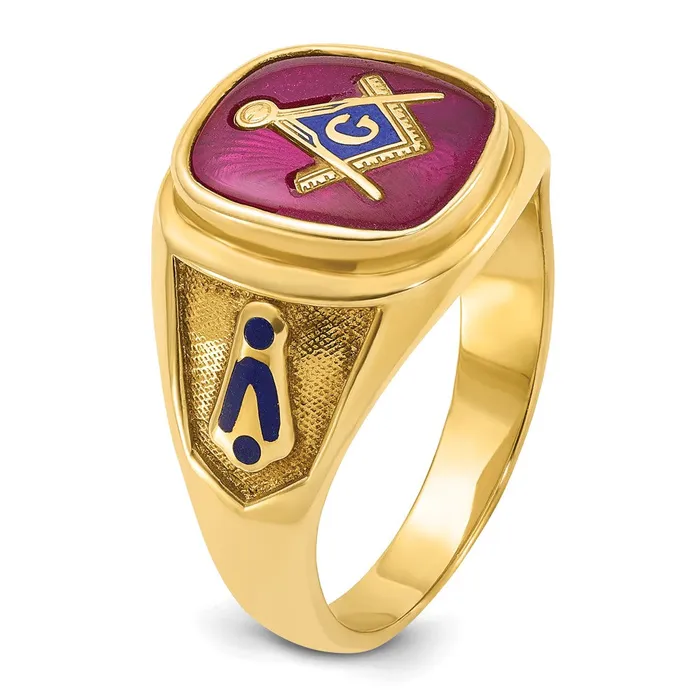 Goldia Rings 14k Yellow Gold Mens Polished and Textured Blue Lodge Master Masonic Ring Mounting