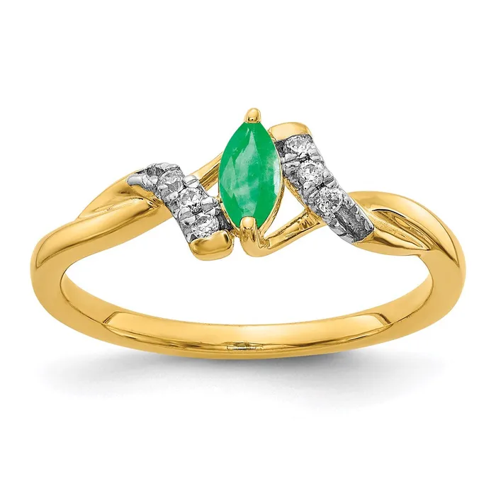 Goldia Rings 14K Yellow Gold Real Diamond and Marquise Emerald Ring
