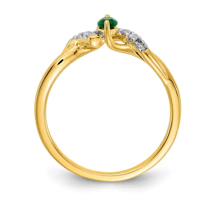 Goldia Rings 14K Yellow Gold Real Diamond and Marquise Emerald Ring