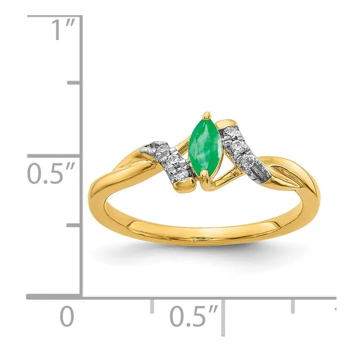 Goldia Rings 14K Yellow Gold Real Diamond and Marquise Emerald Ring