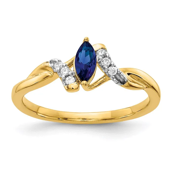 Goldia Rings 14K Yellow Gold Real Diamond and Marquise Sapphire Ring