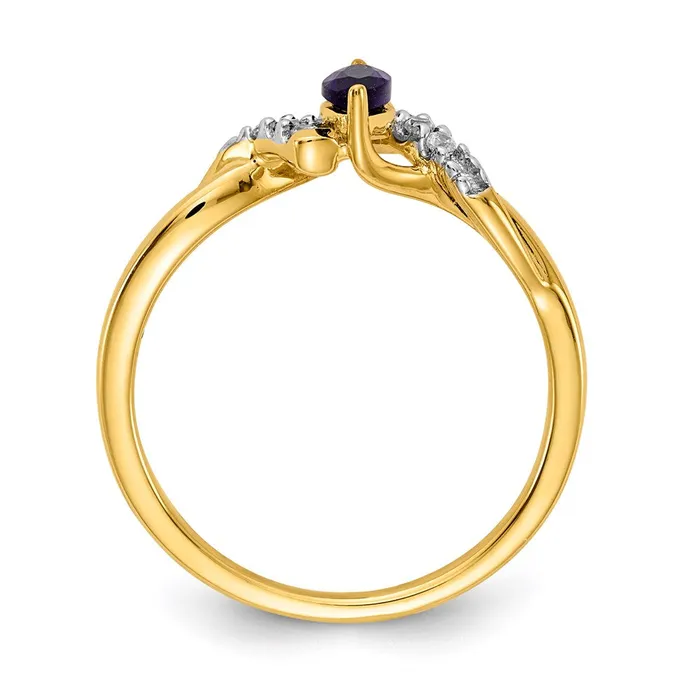 Goldia Rings 14K Yellow Gold Real Diamond and Marquise Sapphire Ring
