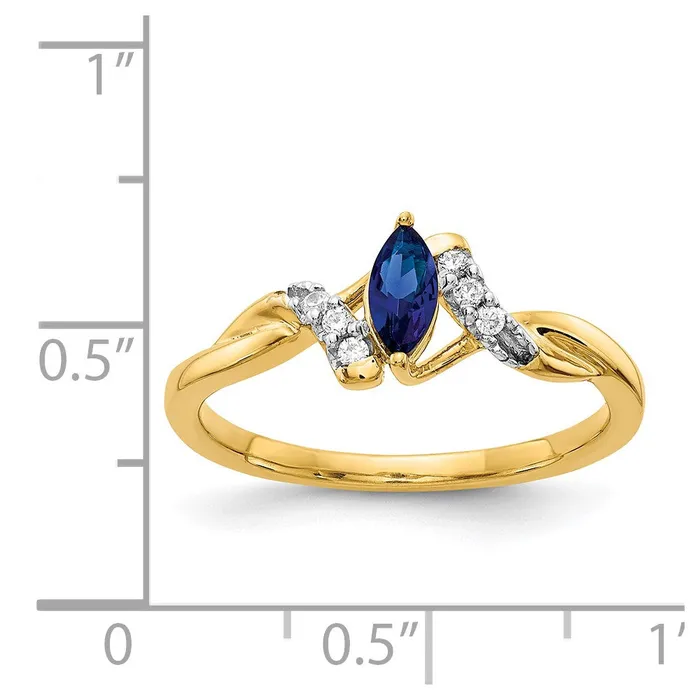Goldia Rings 14K Yellow Gold Real Diamond and Marquise Sapphire Ring