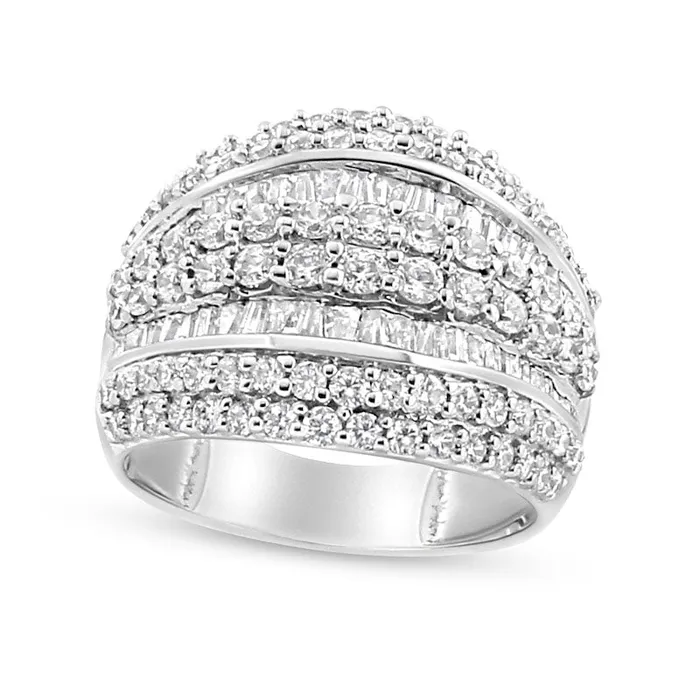 Goldia Rings 20 CT TW Baguette and Round Natural Diamond Edge MultiRow Ring in Sterling Silver