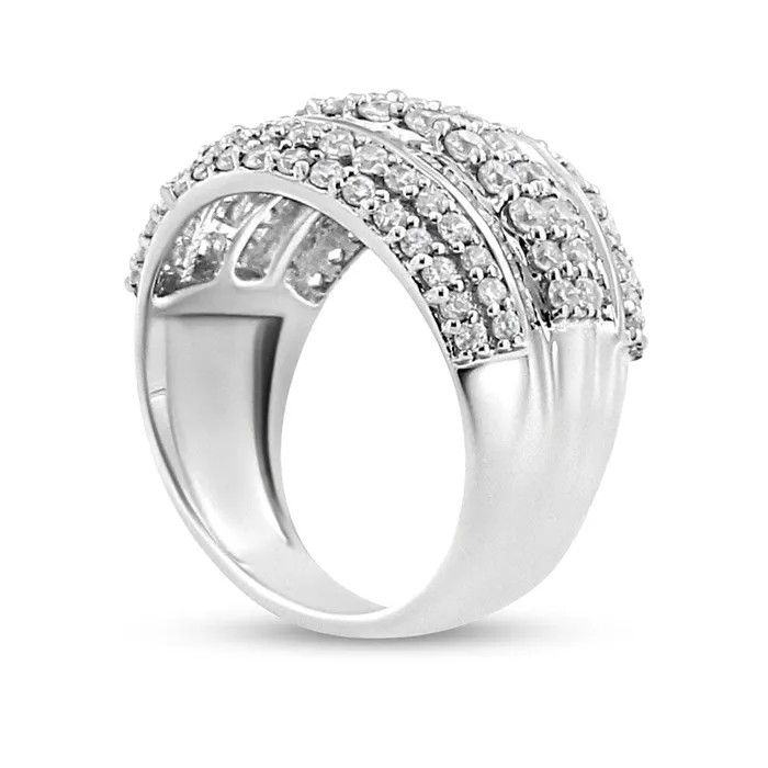 Goldia Rings 20 CT TW Baguette and Round Natural Diamond Edge MultiRow Ring in Sterling Silver Goldia Rings 20 CT TW Baguette and Round Natural Diamond Edge MultiRow Ring in Sterling Silver