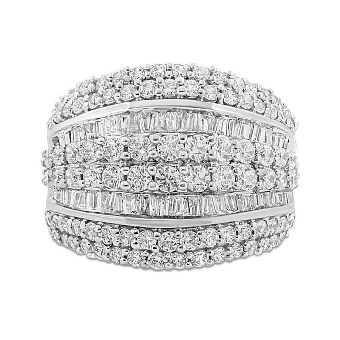 Goldia Rings 20 CT TW Baguette and Round Natural Diamond Edge MultiRow Ring in Sterling Silver Goldia Rings 20 CT TW Baguette and Round Natural Diamond Edge MultiRow Ring in Sterling Silver
