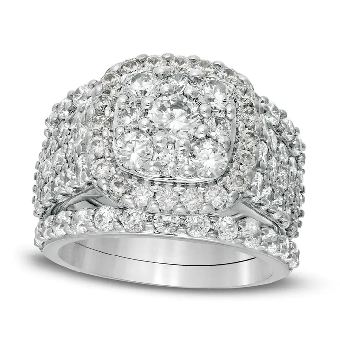 Goldia Rings 375 CT TW Natural Diamond Double Cushion Frame MultiRow Three Piece Bridal Engagement Ring Set in Solid 10K White Gold Goldia Rings 375 CT TW Natural Diamond Double Cushion Frame MultiRow Three Piece Bridal Engagement Ring Set in Solid 10K White Gold