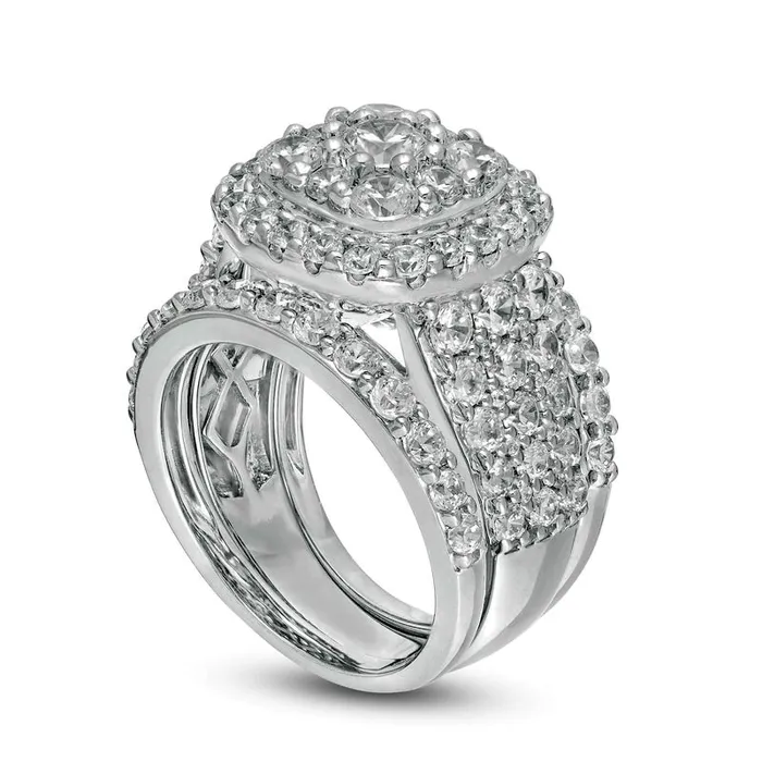 Goldia Rings 375 CT TW Natural Diamond Double Cushion Frame MultiRow Three Piece Bridal Engagement Ring Set in Solid 10K White Gold Goldia Rings 375 CT TW Natural Diamond Double Cushion Frame MultiRow Three Piece Bridal Engagement Ring Set in Solid 10K White Gold