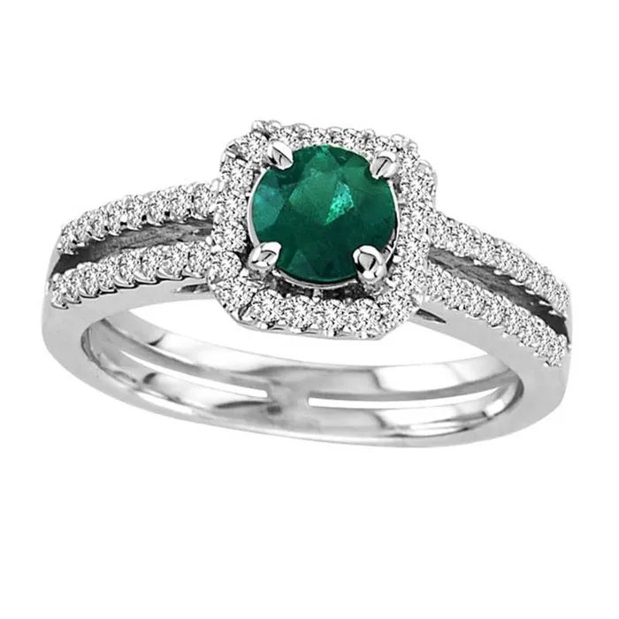 Goldia Rings 55mm Emerald and 033 CT TW Natural Diamond Frame Promise Ring in Solid 14K White Gold Goldia Rings 55mm Emerald and 033 CT TW Natural Diamond Frame Promise Ring in Solid 14K White Gold