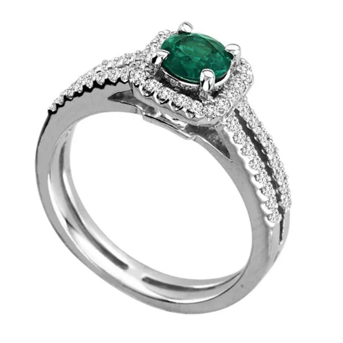 Goldia Rings 55mm Emerald and 033 CT TW Natural Diamond Frame Promise Ring in Solid 14K White Gold Goldia Rings 55mm Emerald and 033 CT TW Natural Diamond Frame Promise Ring in Solid 14K White Gold