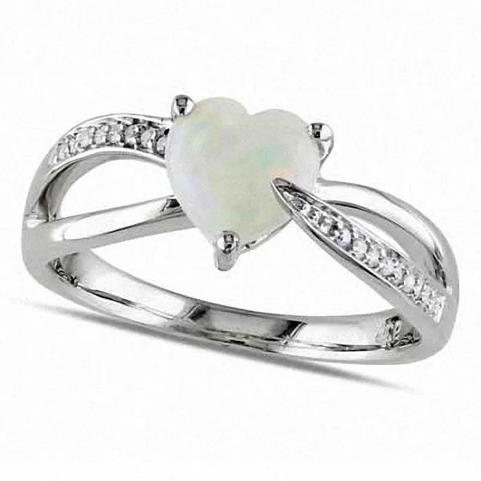 Goldia Rings 70mm HeartShaped Opal and 005 CT TW Natural Diamond Ring in Sterling Silver Goldia Rings 70mm HeartShaped Opal and 005 CT TW Natural Diamond Ring in Sterling Silver