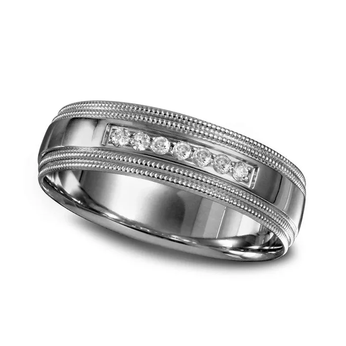 Goldia Rings Mens 010 CT TW Natural Diamond Milgrain Wedding Band in Solid 10K White Gold Goldia Rings Mens 010 CT TW Natural Diamond Milgrain Wedding Band in Solid 10K White Gold