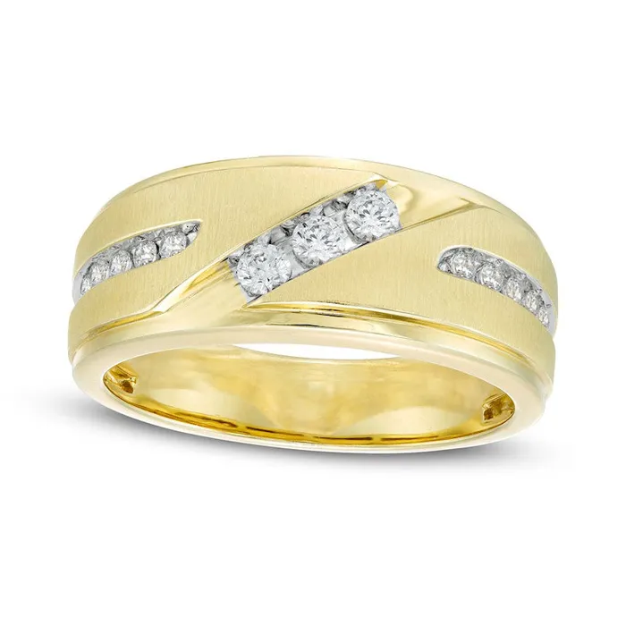 Goldia Rings Mens 038 CT TW Natural Diamond Three Stone Slant Wedding Band in Solid 10K Yellow Gold Goldia Rings Mens 038 CT TW Natural Diamond Three Stone Slant Wedding Band in Solid 10K Yellow Gold