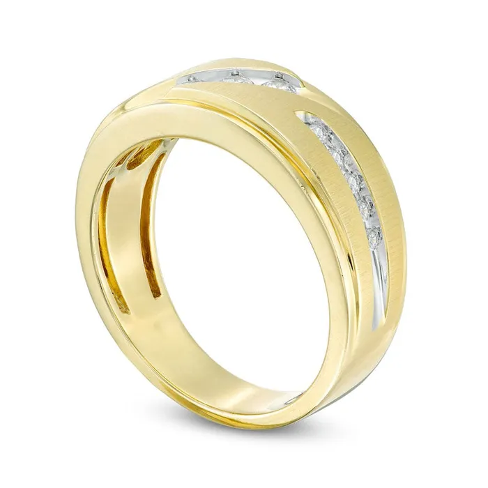 Goldia Rings Mens 038 CT TW Natural Diamond Three Stone Slant Wedding Band in Solid 10K Yellow Gold Goldia Rings Mens 038 CT TW Natural Diamond Three Stone Slant Wedding Band in Solid 10K Yellow Gold