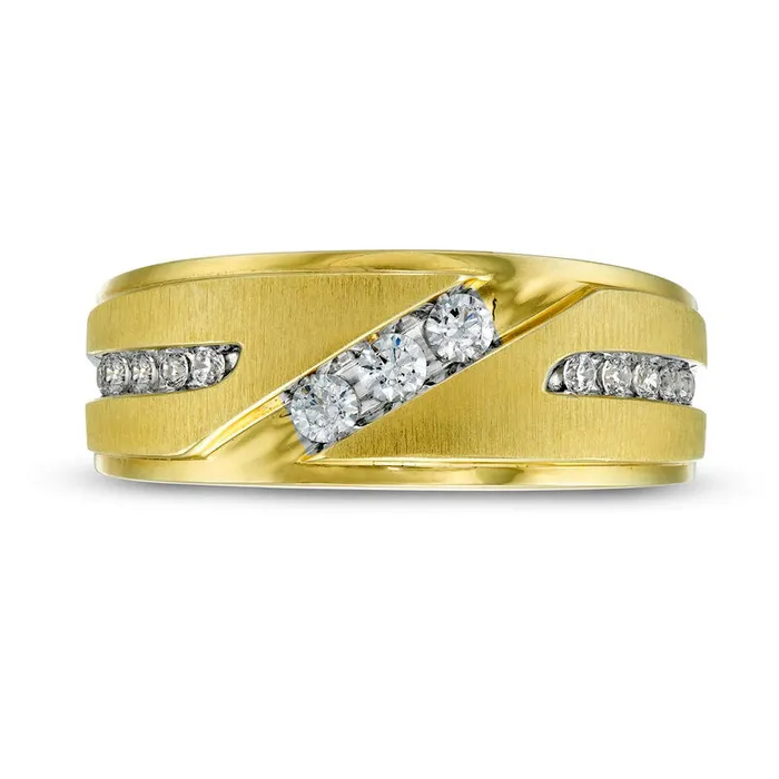 Goldia Rings Mens 038 CT TW Natural Diamond Three Stone Slant Wedding Band in Solid 10K Yellow Gold Goldia Rings Mens 038 CT TW Natural Diamond Three Stone Slant Wedding Band in Solid 10K Yellow Gold