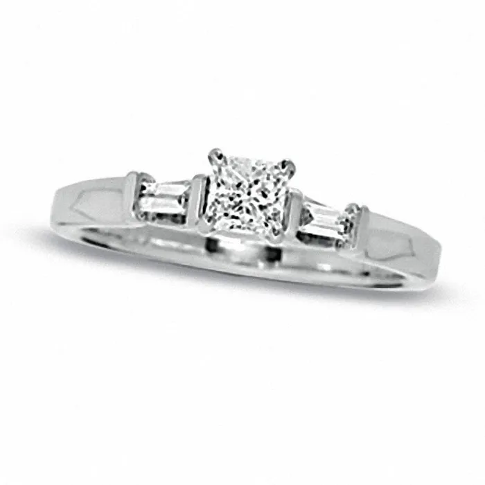 Goldia Rings Previously Owned 050 CT TW PrincessCut Natural Diamond Engagement Ring in Solid 14K White Gold Goldia Rings Previously Owned 050 CT TW PrincessCut Natural Diamond Engagement Ring in Solid 14K White Gold