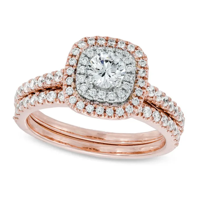 Goldia Rings Previously Owned 10 CT TW Natural Diamond Double Frame Bridal Engagement Ring Set in Solid 14K Rose Gold Goldia Rings Previously Owned 10 CT TW Natural Diamond Double Frame Bridal Engagement Ring Set in Solid 14K Rose Gold