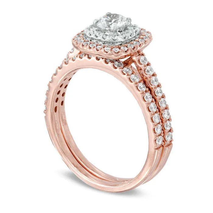 Goldia Rings Previously Owned 10 CT TW Natural Diamond Double Frame Bridal Engagement Ring Set in Solid 14K Rose Gold Goldia Rings Previously Owned 10 CT TW Natural Diamond Double Frame Bridal Engagement Ring Set in Solid 14K Rose Gold