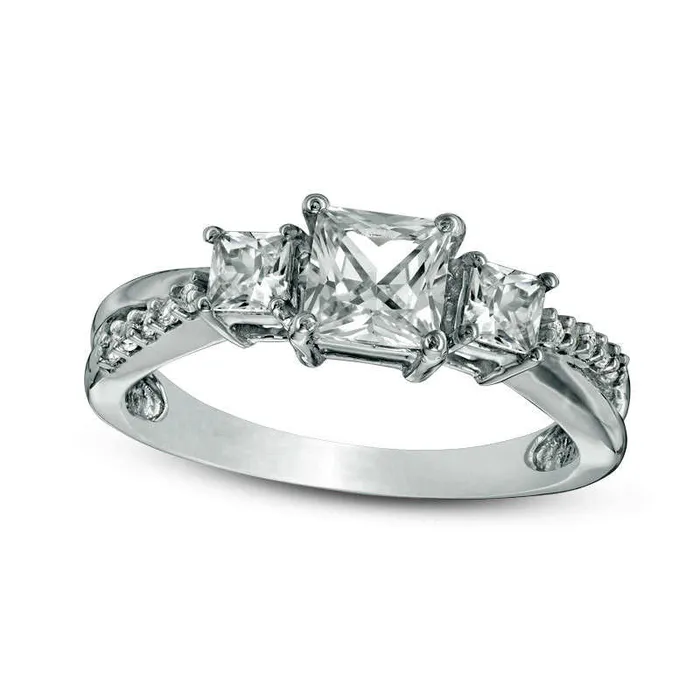 Goldia Rings PrincessCut LabCreated White Sapphire Three Stone Ring in Solid 10K White Gold Goldia Rings PrincessCut LabCreated White Sapphire Three Stone Ring in Solid 10K White Gold
