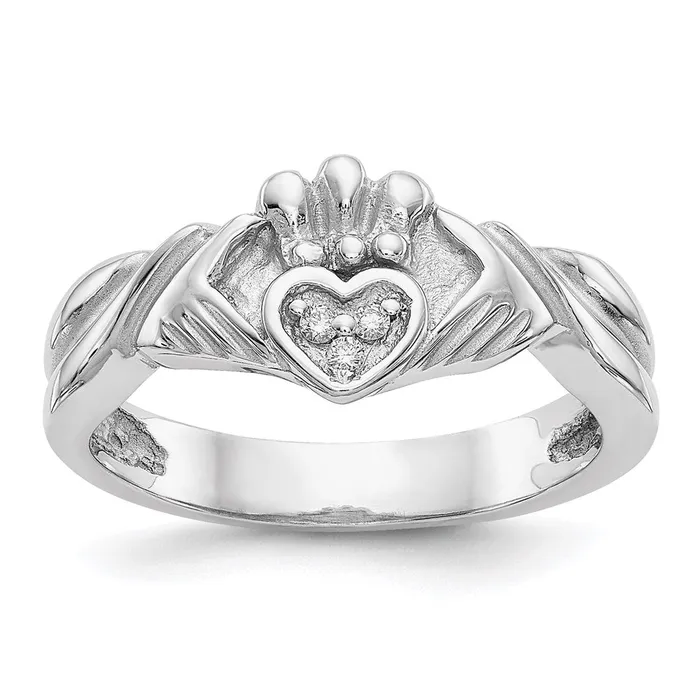 Goldia Rings Solid 14k White Gold 120ct AA Simulated CZ Claddagh Ring