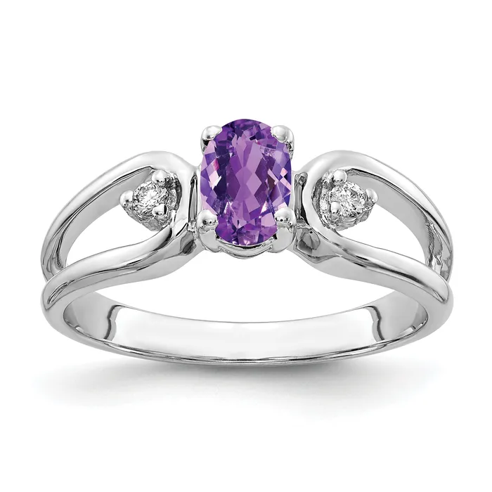 Goldia Rings Solid 14k White Gold 6x4mm Oval Simulated Amethyst AA CZ Ring Goldia Rings Solid 14k White Gold 6x4mm Oval Simulated Amethyst AA CZ Ring