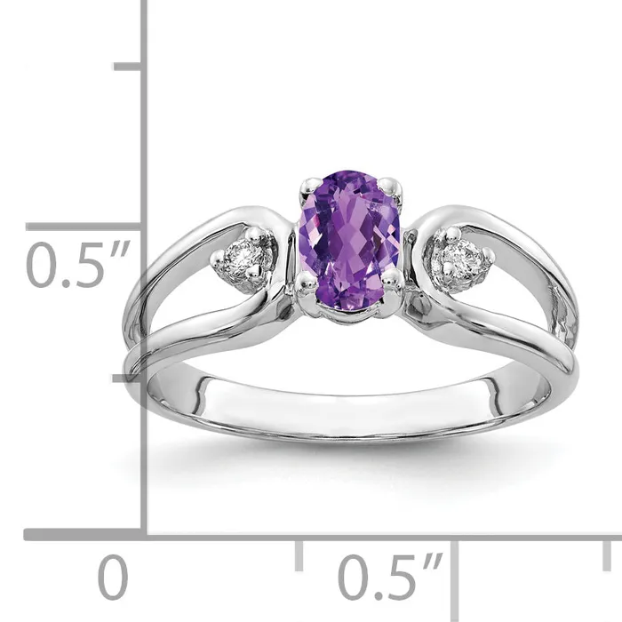 Goldia Rings Solid 14k White Gold 6x4mm Oval Simulated Amethyst AA CZ Ring