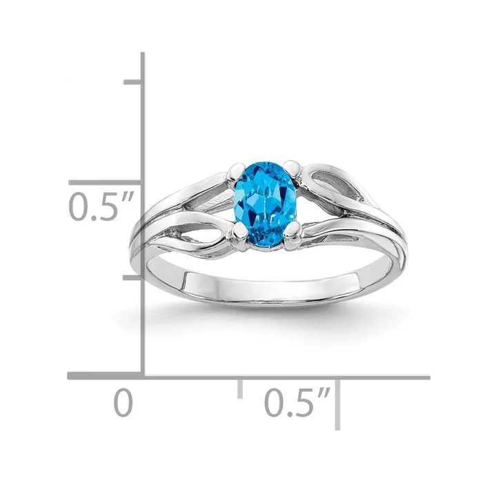 Goldia Rings Solid 14k White Gold 6x4mm Oval Simulated Blue Topaz Ring