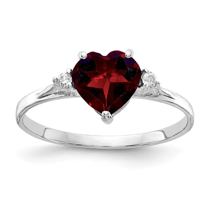 Goldia Rings Solid 14k White Gold 7mm Heart Simulated Garnet A CZ Ring