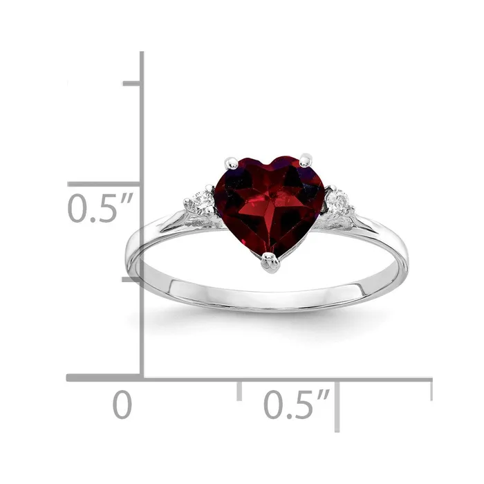 Goldia Rings Solid 14k White Gold 7mm Heart Simulated Garnet A CZ Ring