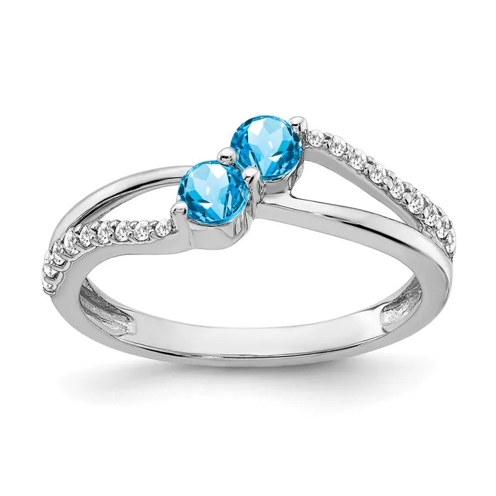 Goldia Rings Solid 14k White Gold Simulated Blue Topaz and CZ 2stone Ring Goldia Rings Solid 14k White Gold Simulated Blue Topaz and CZ 2stone Ring