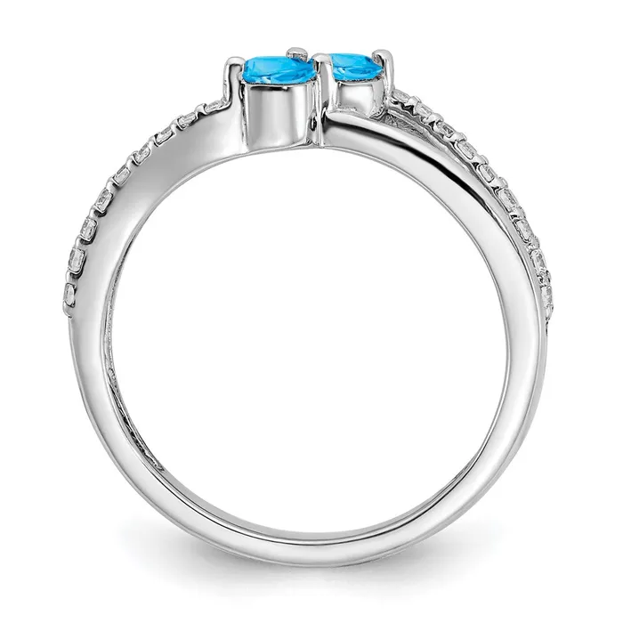 Goldia Rings Solid 14k White Gold Simulated Blue Topaz and CZ 2stone Ring