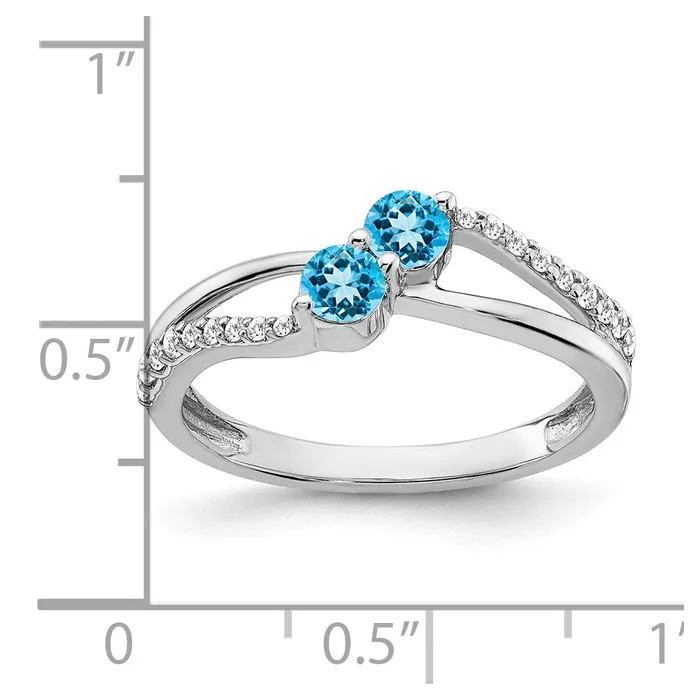 Goldia Rings Solid 14k White Gold Simulated Blue Topaz and CZ 2stone Ring