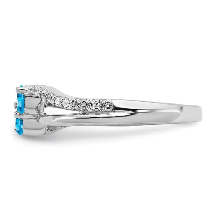 Goldia Rings Solid 14k White Gold Simulated Blue Topaz and CZ 2stone Ring