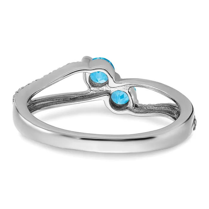 Goldia Rings Solid 14k White Gold Simulated Blue Topaz and CZ 2stone Ring