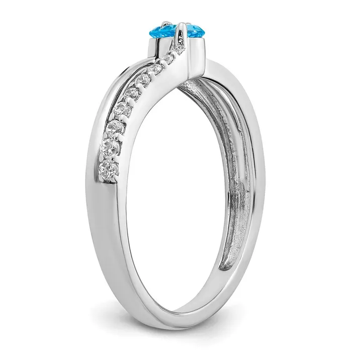 Goldia Rings Solid 14k White Gold Simulated Blue Topaz and CZ 2stone Ring
