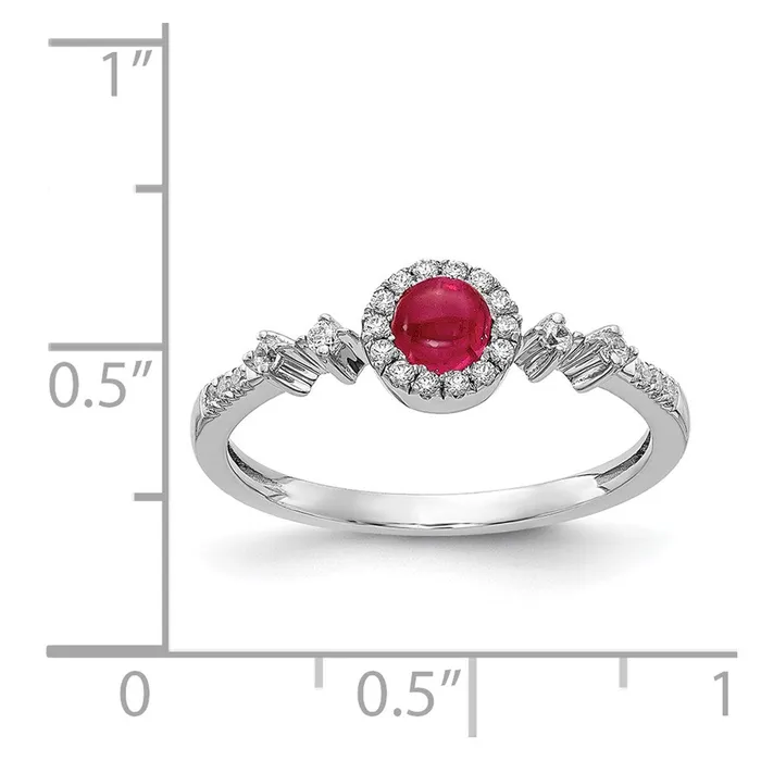 Goldia Rings Solid 14k White Gold Simulated CZ and Cabochon Ruby Halo Ring