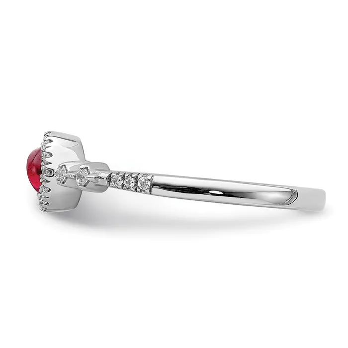 Goldia Rings Solid 14k White Gold Simulated CZ and Cabochon Ruby Halo Ring