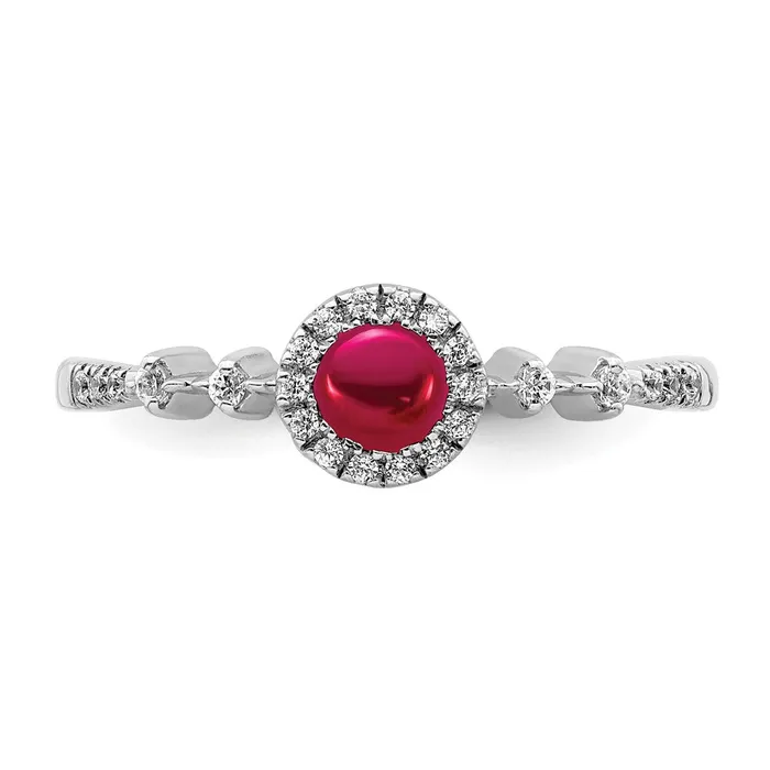 Goldia Rings Solid 14k White Gold Simulated CZ and Cabochon Ruby Halo Ring