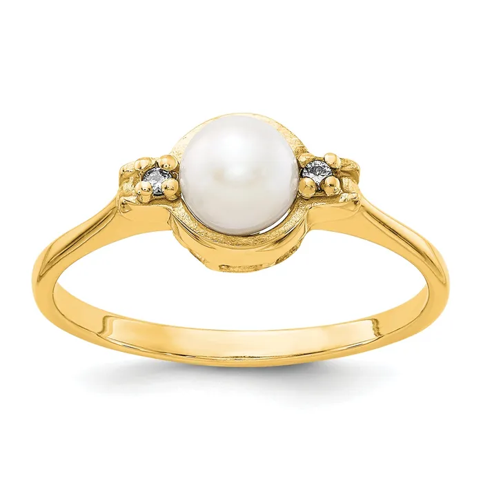 Goldia Rings Solid 14k Yellow Gold 5mm FW Cultured Pearl AAA Simulated CZ Ring Goldia Rings Solid 14k Yellow Gold 5mm FW Cultured Pearl AAA Simulated CZ Ring