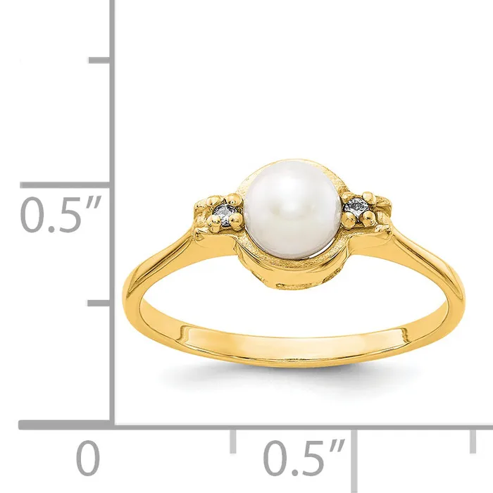 Goldia Rings Solid 14k Yellow Gold 5mm FW Cultured Pearl AAA Simulated CZ Ring